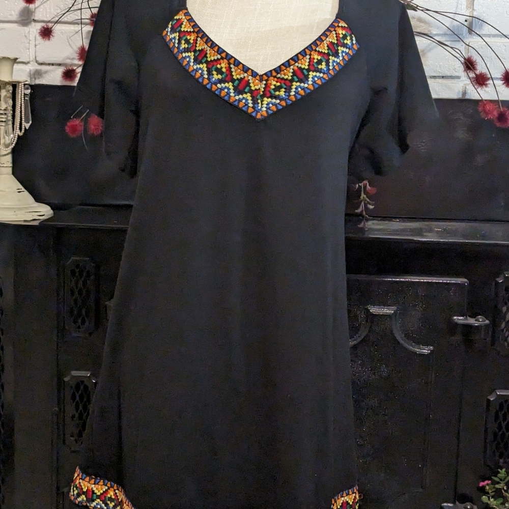 🔥SHEIN Raglan Sleeve Embroidery Tape Dres Size L